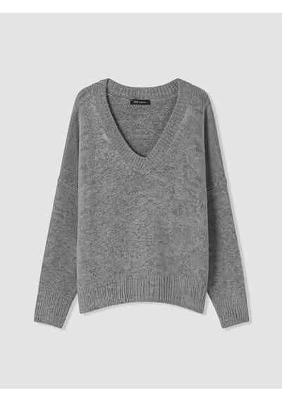 Lcw Vision Gri V Yaka Oversize Kadın Triko Kazak