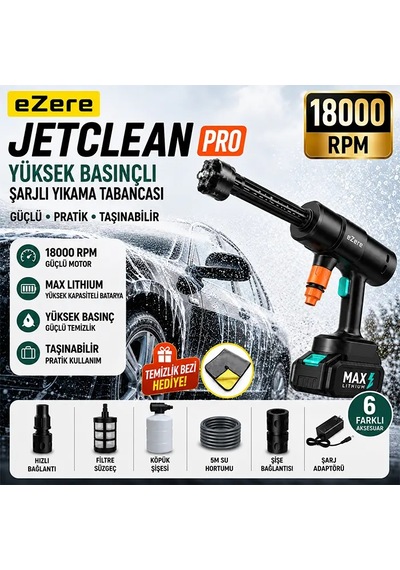 Hepsi Ezere Jetclean Pro 18000rpm Şarjlı Yüksek Basınçlı Araç Ve Bahçe Yıkama Temizleme Tabancası- 5775 Najma