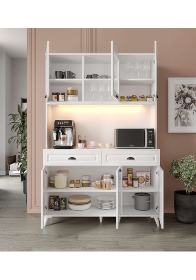 Guneystore Luna Kahve Köşesi - Mdf - 140 Cm - Ayaklı -beyaz Mutfak Dolabı - Led Aydınlatmalı Beyaz Guneystore Luna Kahve Köşesi - Mdf - 140 Cm - Ayaklı -beyaz Mutfak Dolabı - Led Aydınlatmalı Beyaz
