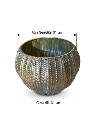 Panalı Metal Dekoratif Saksı Büyük Boy 31 X 31 Cm Gold