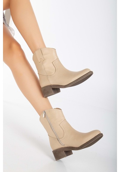 Analin Shoes Kadın Hakiki Deri Kovboy Bot Bej