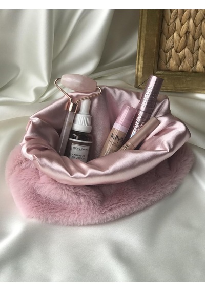 Lexroo Melsea Peluş Makyaj Çantası Pudra Pembe Organizer Seyahat Çantası