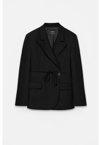 Kadın Siyah Bağcıklı Dokuma Blazer Siyah