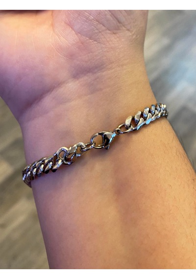 Celikchi Unisex 6 Mm Zincir Silver Renk Çelik Bileklik Silver