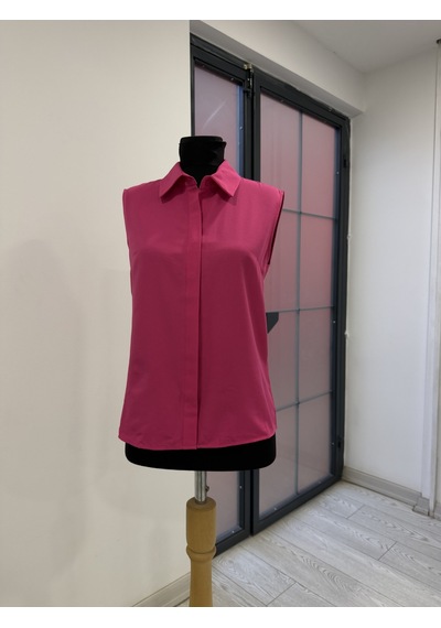 Pera Moda Sıfır Kol Mevsimlik Poplin Gömlek Fuşya