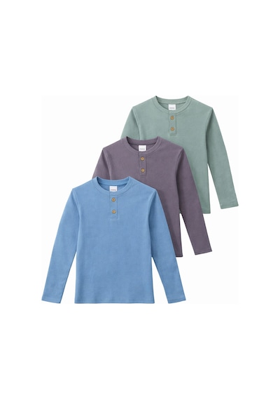 Monox Erkek Çocuk 3 Lü Paket Uzun Kollu Henley Yaka Sweatshirt Füme Çağla İndigo