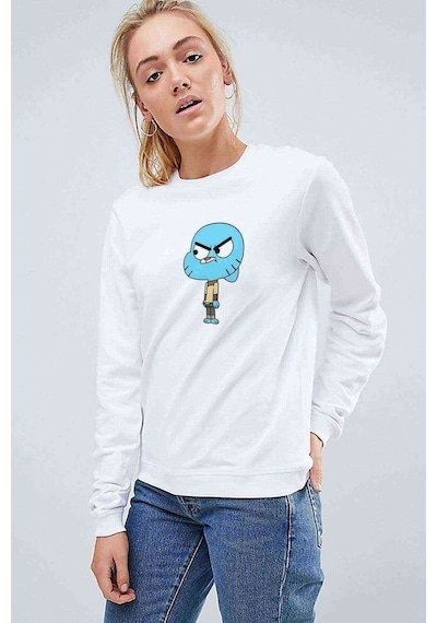 Gumball Gumball Baskılı Beyaz Kadın Sweatshirt