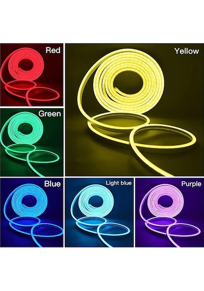 Neon Led Şerit 5metre Buz Mavisi Led Zincir Bandı Hortum Esnek Dekoratif Aydınlatma Işık 12v 10w