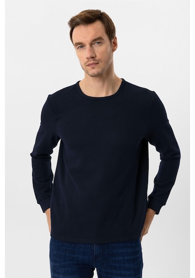 Süvari Lacivert Slim Fit Armürlü Bisiklet Yaka Triko Kazak-36350 Lacivert