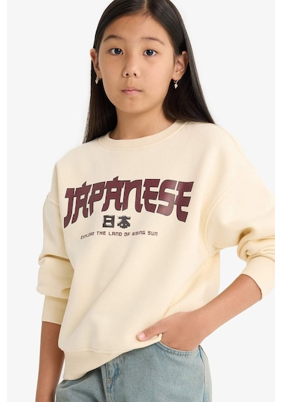 Defacto Kız Çocuk Relax Fit Bisiklet Yaka Baskılı İçi Yumuşak Tüylü Sweatshirt E6779a825wner134 Ekru