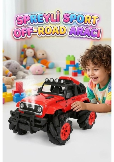 Işıklı Ve Sesli Canavar Araba 1:14 Ölçekli Spreyli Uzaktan Kumandalı Oyuncak Araba - 4x4 Kırmızı