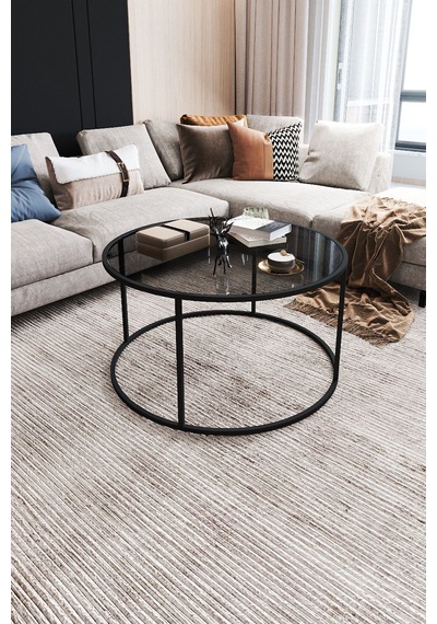Startis Orta Sehpa 80 Cm Modern Tasarım Yuvarlak Füme Cam Ve Metal Orta Sehpa Orta Masa