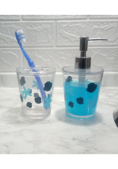 Sıa Sıvı Sabunluk Ve Diş Fırçalık 2 Li Banyo Seti Benek . Şeffaf