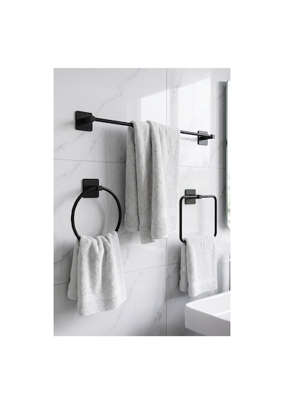 Alper Banyo Kare 5'Li Banyo Aksesuar Seti Uzun Havluluk, Solo Havluluk, Halka Havluluk, Fön Askısı Ve Tuvalet Kağıtlığı