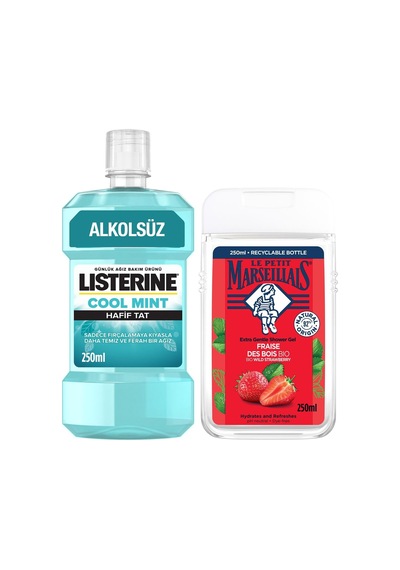 Duş Jeli Akdeniz Çileği 250 Ml + Listerine Cool Mint Ağız Bakım Suyu Hafif Tat 250 Ml Diğer