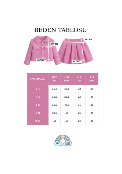My Kids Wear Kız Çocuk Ekose Ceket Etek Takım Şık Kombin 12642 Pembe