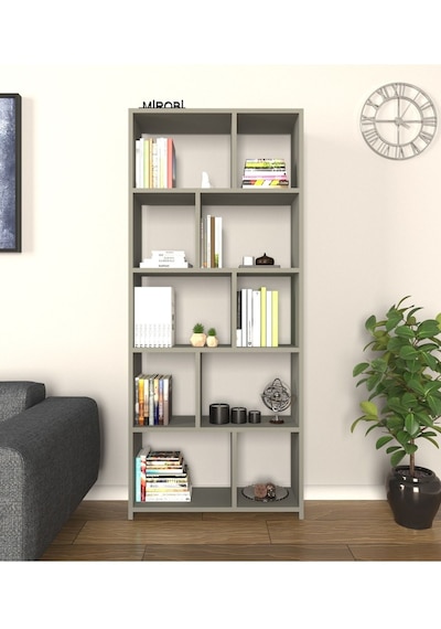 Cordoba 5 Raflı 10 Bölmeli Kitaplık Dekoratif Modern Kitaplık Antrasit