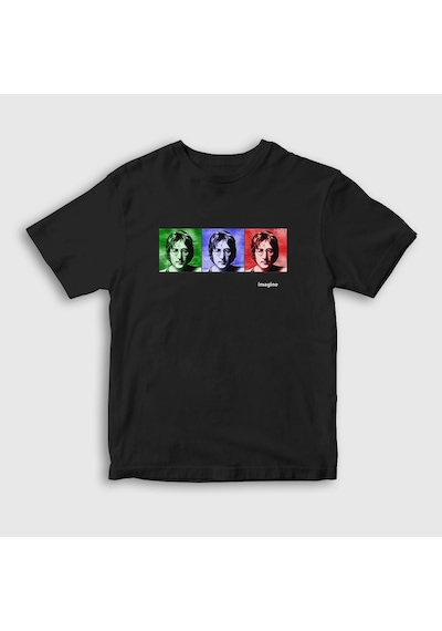 Presmono Unisex Çocuk Portraits Beatles John Lennon T-shirt Siyah