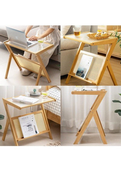 Rattan Sehpa, Boho Aksanlı Gece Sehpası Ve Cam Ahşap Masası Çok Renkli