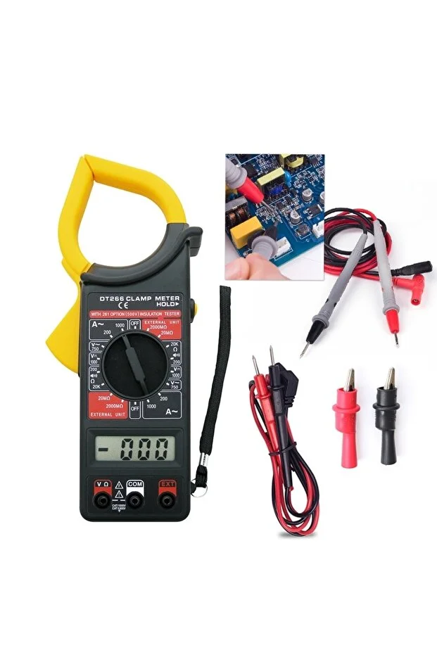 Dt-266 Pensampermetre Dt 266 Digital Ekranlı + Taşıma Çantası + Pil Profesyonel Kelepçe Metre Siyah