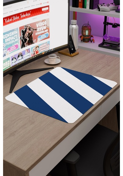 Mavi Beyaz 48x40 Xl Taraftar Gaming Oyuncu Mouse Pad Kaymaz Taban Büyük Klavye Fare Altlığı Şerit
