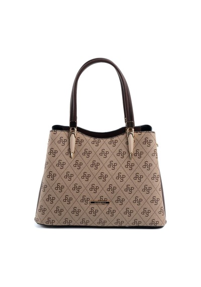 Silver Polo Sp1205 Kadın El Çantası Monogram Koyubej-kahve