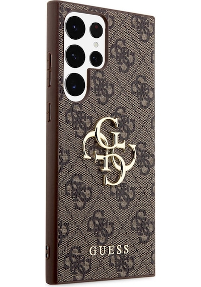 Galaxy Uyumlu S24 Ultra Kılıf Guess Lisanslı Pu Deri Yazı Ve 4g Metal Logolu Desenli Kapak Kahverengi
