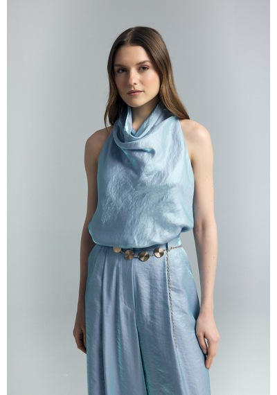 Sateen Aura Bluz - Mavi-137269