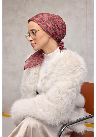 Silk Home Pamuk Polyester Soft Eşarp Geometrik Desen Bej 90x90 Çok Renkli