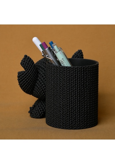 3d Baskı Knitted Kalemlik - Sevimli Karakterli Masaüstü Kalem Organizeri-siyah Çok Renkli
