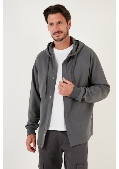 Buratti Pamuklu Kapüşonlu Relaxed Fit Erkek Gömlek 5905468 Antrasit