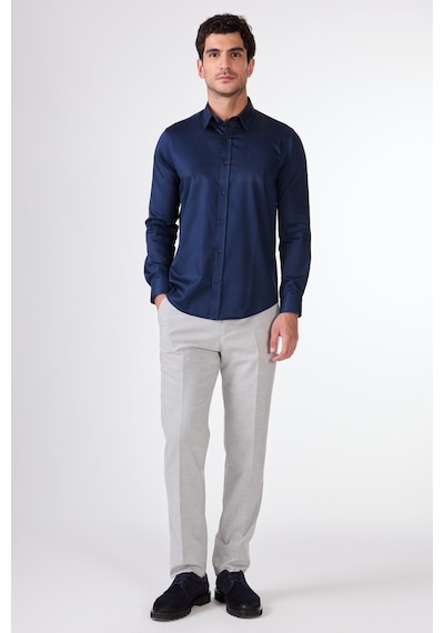 Dufy Lacivert Erkek Slim Fit Düz Düğmeli Yaka Uzun Kol Gömlek - 101514 Lacivert