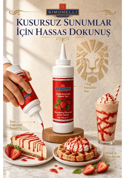 Simonelli Çilek Aromalı Kahve ve Tatlı Dekor Sosu Sıkılabilir Şişe 750 G