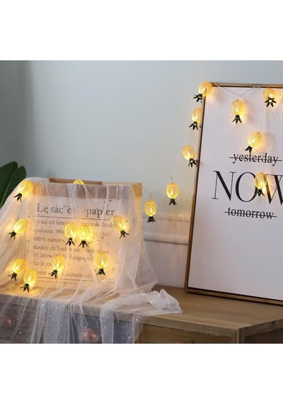 Metal Ananas Figürlü 10lu Led Işık Zinciri, Dekoratif Ev, Parti, Yılbaşı Ve Oda Süsleme Aydınlatma Sarı