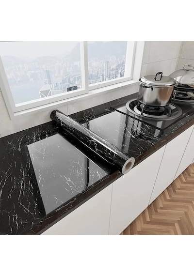Siyah Mermer Desenli Yapışkanlı Tezgah Folyosu 3 Mt.x 60 Cm Çok Renkli