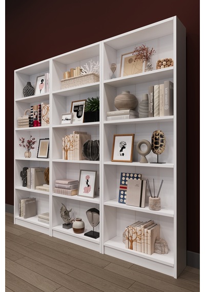 Lüks 15 Raflı Ev Ofis Kitaplık %100 Mdf Modern Dekoratif Kütüphane Kitaplık K004 Beyaz