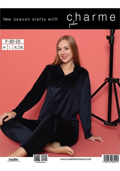 Sude Charme Kadın Kışlık Gömlek Yaka Kadife Pijama Takımı P301/515- 1 Adet Koyu Lacivert Sude Charme Kadın Kışlık Gömlek Yaka Kadife Pijama Takımı P301/515- 1 Adet Koyu Lacivert