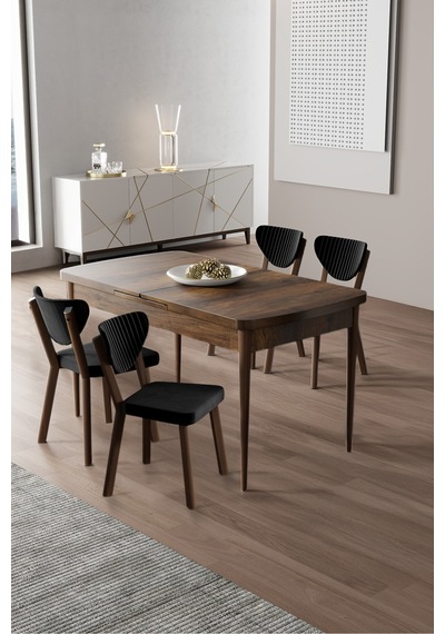Canisa Exve Serisi 80x132 Açılabilir Barok Ahşap Desen Masa Takımı Ve 4 Siyah Sandalye Masa Barok Ahşap Desen Sandalye Siyah Canisa Exve Serisi 80x132 Açılabilir Barok Ahşap Desen Masa Takımı Ve 4 Siyah Sandalye Masa Barok Ahşap Desen Sandalye Siyah