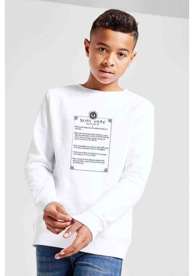 Tshirthane Deathnote Baskılı Unisex Çocuk Beyaz Sweatshirt (528558601) Beyaz