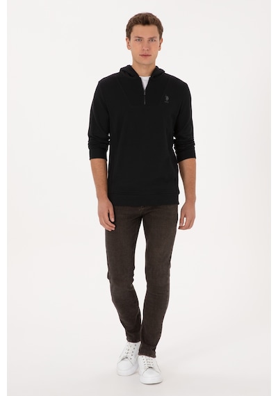 U.S. Polo Assn. Erkek Regular Fit Yarım Fermuarlı Kapüşonlu Siyah Sweatshirt 50316391-VR046 U.S. Polo Assn. Erkek Regular Fit Yarım Fermuarlı Kapüşonlu Siyah Sweatshirt 50316391-VR046