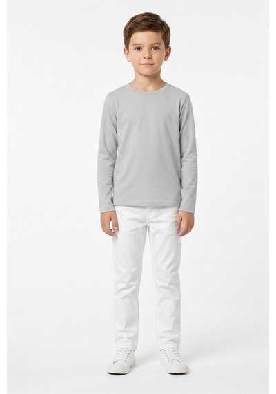 Kiagu Erkek Çocuk Uzun Kollu Basic Düz Tişört %100 Pamuk Bisiklet Yaka T-shirt 2-13 Yaş Gri