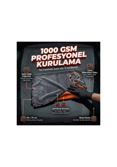 Çift Renk Profesyonel Mikrofiber Twist Kurulama Havlusu 1000 Gsm 50x75 -