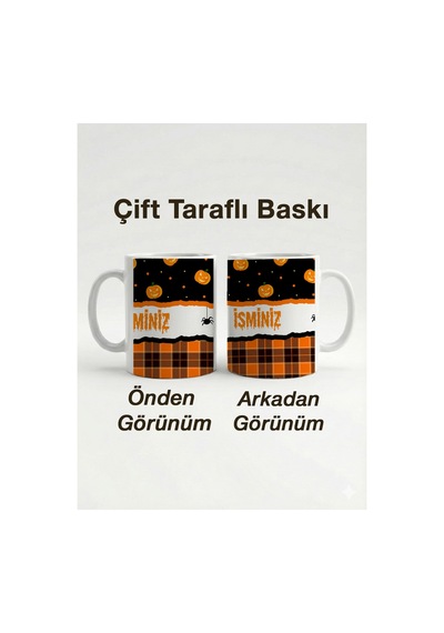 Kişiselleştirilebilir İsme Özel Kupa Bardak - Cadılar Bayramı Balkabağı Ve Turuncu Ekose Tasarımlı H Çok Renkli - 876080155 Çok Renkli - 876080155 Çok Renkli