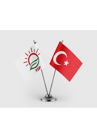 Yeşil Sol Parti Ysp Ve Türk Bayrağı İkili Saten Masa Bayrağı Takımı Diğer