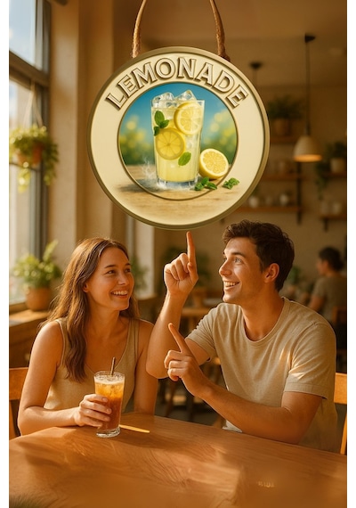 Lemonade Juice Limonata Temalı Kapı Süsü Tablosu, Limonlu Ferahlatıcı Cafe Büfe Duvar Dekoru