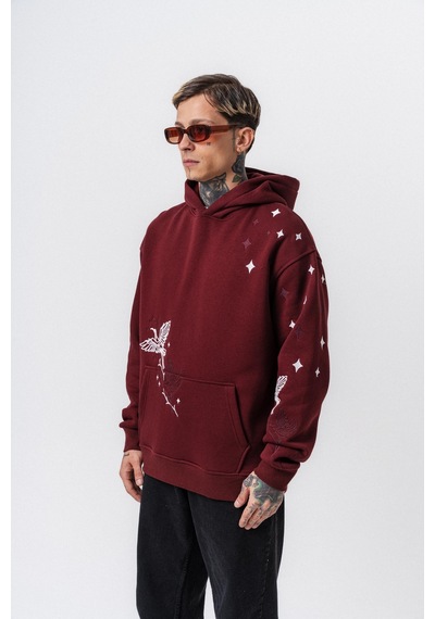 Respire Erkek No Perch Nakışlı Kapüşonlu Oversize Hoodie Bordo