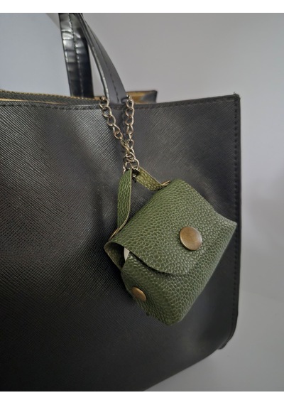 Gogo Charm Çanta Aksesuarı Mini Çanta Hakiki Deri Koyu Yeşil