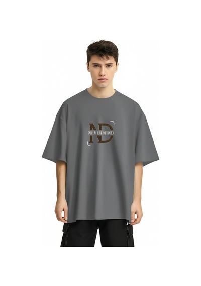Nevermind Baskılı Oversize Tişört Erkek Streetwear T-shirt Antrasit