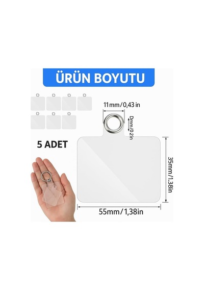 Telefon Boyun Askı Aparatı 5'li Paket, Universal Şeffaf