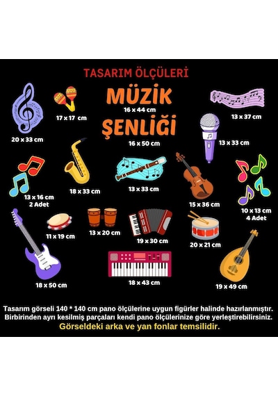 Müzik Şenliği Temalı Renkli Okul Panosu Figür Seti Hazır Kesim Sınıf Süsü 02 7